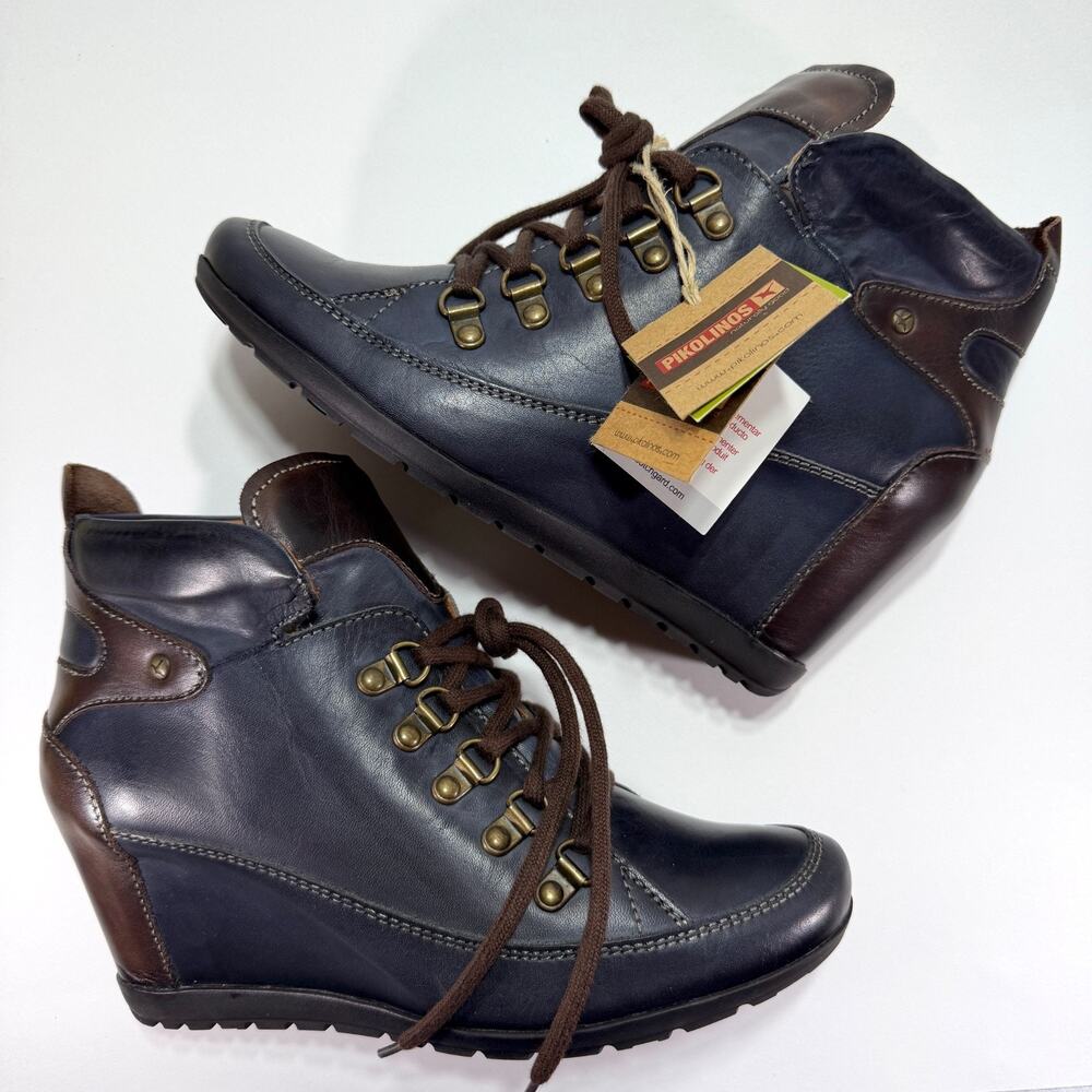 Pikolinos Olmo 890-9700 Womens Hidden Wedge Boots Leather Dark Blue 8.5 NIB